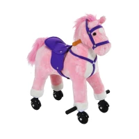 HOMCOM Rocking Horse Kids Ride on Walking Horse Animal Pony Wheeled Riding Plush Toy w/Sound for 2 Years and Up (Pink)(m-10)