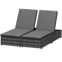 Outsunny PE Rattan Sun Loungers with Cushion, Outdoor Garden Sunbed Furniture with 5-Level Recliner Backrest, and Armrest, Set of 2, Grey(m-10)