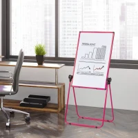 HOMCOM Chevalet de conférence pliable - tableau blanc magnétique double face - pivotant, réglable en hauteur 73L x 45l x 92-158H cm - rose(m-2)