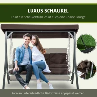 Outsunny Hollywood-schommel, voor 3 personen, verstelbaar zonnedak, tot 270 kg, bruin, 198 x 118 x 168 cm(m-5)