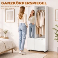 HOMCOM Kledingkast met spiegel, smalle moderne garderobekast met kledingroede en opbergvakken, wit(m-5)