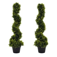 Outsunny Kunstmatige spiraalplant, Spiraalvormige cederboom met pot, 90 cm, Kunstmatige ceder voor buiten- en binnendecoratie, Groen(m-11)