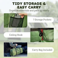Outsunny 4 Person Easy Setup Family Camping Tent with 2 Rooms, Waterproof Tunnel Tent w/ Sewn In Groundsheet, Green & Grey(m-8)