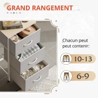 Commode à 3 tiroirs, plateau en bois sans odeur, tiroirs pliables en tissu, 39,8x29,8x75,1 cm, Gris clair(m-7)