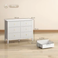 HOMCOM Commode dressoir met 6 lades modern opbergmeubel voor woonkamer slaapkamer hal 100 x 40 x 78 cm Wit(m-3)