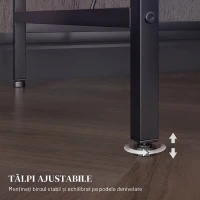 HOMCOM Birou colțar reversibil cu LED, prize de curent și USB, rafturi și suport pentru monitor, negru(m-9)