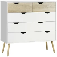 HOMCOM Cómoda para Dormitorio con 5 Cajones Patas Elevadas de Madera para Salón Oficina 99x39x101 cm Blanco y Roble(m-1)