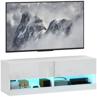HOMCOM Hangende TV-kast met LED-verlichting, 16 knippermodi, Wandgemonteerd tv-meubel, Open schappen, 120 x 35 x 40,5 cm, Wit(m-11)