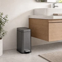 HOMCOM Metalen prullenbak, afvalbak, inhoud van 5 liter, met voetpedaal, met binnenemmer, grijs(m-2)