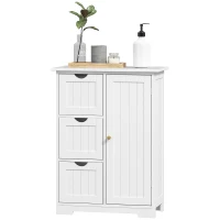 HOMCOM Badkamerkast, Badkamercommode, 3 Laden, Schap, MDF, Wit(m-10)