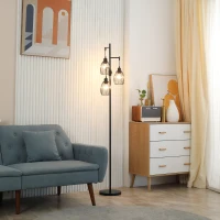 HOMCOM Lampadar Industrial cu 3 Abajururi și Intensitate Reglabilă, din Oțel, 30x30x170,5 cm, Negru(m-10)