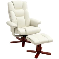 HOMCOM Relaxfauteuil met hocker, lederlook, kantelbare leuning, tot 150 kg, Crèmewit(m-15)