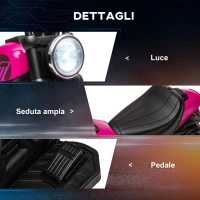 HOMCOM Moto Elettrica per Bambini 18-36 Mesi con Rotelle e Fanale, 76x42x57 cm, Rosa e Nero(m-7)
