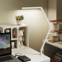 HOMCOM LED Desk Lamp, Dimmable Desk Light with Swing Arm and Clamp, Adjustable Eye-Caring Table Lamp with 2 Colour Modes & 5 Brightness Levels for Study, Drawing, Office, Architect, Task, White(m-10)