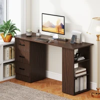 HOMCOM Scrivania Moderna con 3 Cassetti e 3 Ripiani per Camera e Ufficio, in Legno, 120x49x72 cm, Color Noce(m-9)