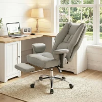 HOMCOM Sedia da Ufficio Ergonomica Reclinabile con Poggiapiedi, Schienale Alto, Altezza Regolabile, Grigio Chiaro(m-2)