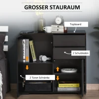 HOMCOM Opbergkast met 2 lades, 2 deuren, met kantelbeveiliging, voor woonkamer, slaapkamer, 79 x 36 x 74 cm, Zwart(m-4)