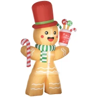 HOMCOM Opblaasbare Peperkoekman, 2,35 m, met LED-Lampjes, Weerbestendig, Incl. Blazer, Meerkleurig, Kerstdecoratie(m-10)