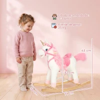 AIYAPLAY Caballito Balancín para Bebés Unicornio Sonidos de Cascos y Relinchos Boca y Cola Móviles 1-3 Años Blanco(m-3)
