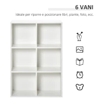 HOMCOM Mobile Libreria Moderno a 6 Cubi in Legno, 65.5x30x97.5 cm, Bianco(m-5)