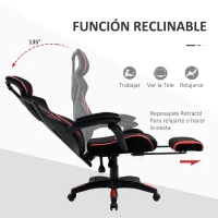 Vinsetto Silla Gaming con Reposapiés Retráctil Silla de Oficina Giratoria Reclinable con Reposacabezas y Altura Ajustable 65x65x119-129 cm Negro y Rojo(m-5)