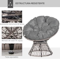 Outsunny Sillón Papasan Giratorio 360° de Ratán Sintético con Cojín Carga 160 kg para Exterior Jardín Terraza 87x97x86 cm Gris(m-6)