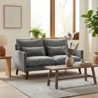 HOMCOM 2 Seater Sofa, Loveseat Sofa with Spring Cushions, Wide and Deep Seat, Wood Legs, Grey(m-14)