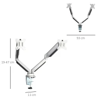 Vinsetto Soporte Monitor Doble para Pantallas LED LCD de 13-32 Pulgadas VESA 75/100 mm con Brazo Ajustable y Giratorio 360° de Aluminio 2 Opciones de Montaje 93x11x47 cm Plata(m-3)