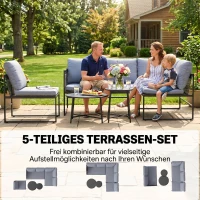 Outsunny Lounge tuinmeubelset 4-5 personen tuinlounge set met tweezitsbanken, salontafels, stoel, dikke wasbare kussens(m-4)