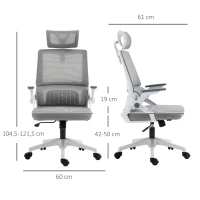 Vinsetto Bureaustoel Schrijftafelstoel Kantoorstoel, in hoogte verstelbaar, 1 Hoofdsteun, 58 x 61 x 119 cm, Grijs(m-3)