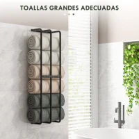 HOMCOM Toallero de Pared con 3 Barras y Marco de Metal Soporte de Toallas para Hotel 21x12x74 cm Negro(m-5)