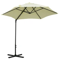 Outsunny Parasol de Terraza Manual Ø256x248 cm con Luces LED Solares Poste Giratorio 360° y Ventilación Superior Beige(m-11)