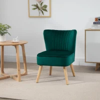 HOMCOM Modern Accent Chair, Fabric Living Room Chair with Rubber Wood Legs and Thick Padding, Green(m-2)