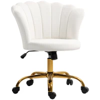 HOMCOM Chaise bureau en velours, chaise coiffeuse avec dossier en pétale, hauteur réglable, 69 x 64 x 80-90 cm, blanc(m-11)