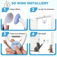 PawHut Interactief Kattenspeelgoed USB-Oplaadbaar Deurhangend Stuiterende Muis voor Katten, 24,1 x 13,8 x 6,6 cm Wit(m-7)