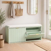 HOMCOM Bancă pentru pantofi cu pernă de șezut căptușită și sertar rabatabil pentru hol, dormitor, 104 x 26 x 47,5 cm, verde(m-2)