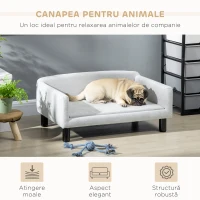 PawHut Canapea pentru Câini de Talie Medie și Mică Catifelată cu Pernă, Brațe și Spătar, 82x54x36 cm, Gri Deschis(m-4)