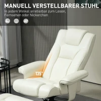 HOMCOM Relaxfauteuil met hocker, lederlook, kantelbare leuning, tot 150 kg, Crèmewit(m-4)