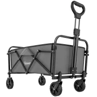 Outsunny Chariot de Jardin Charrette de Transport Pliable Tout-Terrain 66L Charge 68kg Poignée Réglable 81 x 45 x 89 cm Gris(m-1)