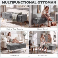 HOMCOM Storage Ottoman, Chenille Upholstered Ottoman Storage Box with Padded Seat, Metal Legs, 114 x 41 x 45 cm, Grey(m-7)
