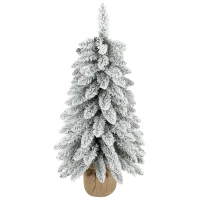 HOMCOM Brad artificial mic, brad artificial de Crăciun înzăpezit, 107 ramuri, cu bază din pânză de sac, 90cm, alb(m-7)