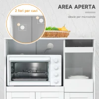 HOMCOM Credenza Cucina Salvaspazio con 2 Armadietti e 2 Ripiani Estraibili in Legno, 84x39x109 cm, Bianco(m-5)