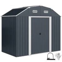 Outsunny Tuinhuis gereedschapsschuur tuinhuis, weerbestendig, 2 ramen, 2 deuren, 238 x 132 x 198,5 cm, Donkergrijs(m-11)