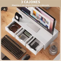 HOMCOM Elevador Monitor, Soporte para Monitor Escritorio con 3 Cajones para PC Portátil 51x24x13 cm Blanco(m-4)