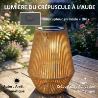 Outsunny Lot de 2 lanternes solaires suspendues extérieur, lampes de jardin en résine tressée avec allumage automatique, marron(m-5)