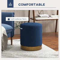 HOMCOM Soft Padded Corduroy Footstool - Dark Blue(m-4)