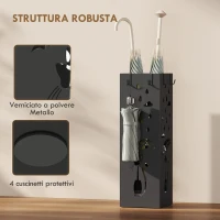 HOMCOM Portaombrelli Quadrato Stilizzato in Metallo con Vassoio Antigoccia Rimovibile e 4 Ganci, 15.5x15.5x49 cm, Nero(m-6)