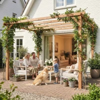 Outsunny 3 x 3 m Wooden Pergola Kit, Garden Pergola Gazebo Grape Trellis with Triangle Supports, 5 Beams, Maple Wood-effect(m-2)