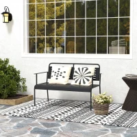 Outsunny 2-Persoons Weerbestendige Tuinbank, Waterbestendige Tuinmeubels met Rug- & Armleuningen 121 x 64 x 84cm, Zwart(m-2)