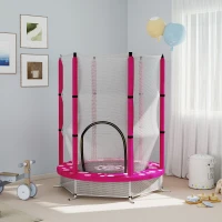 AIYAPLAY 4.6ft Toddler Trampoline w/ Safety Enclosure Net, for Indoor Outdoor Use, Ages 3-6 Years, Pink(m-11)